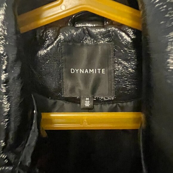 Dynamite jacket Women's Medium Black Shinny Leather Front Pocket Cropped - Picture 2 of 3